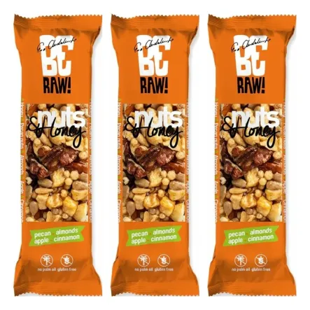 3 x BeRaw Baton Nuts & Honey Pecan 30 g - Purella