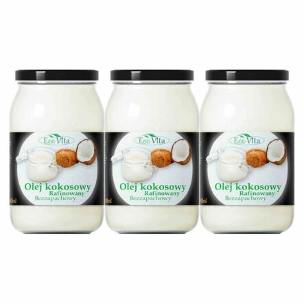 3 x Olej Kokosowy Rafinowany Bezzapachowy 900 ml - EOOVITA