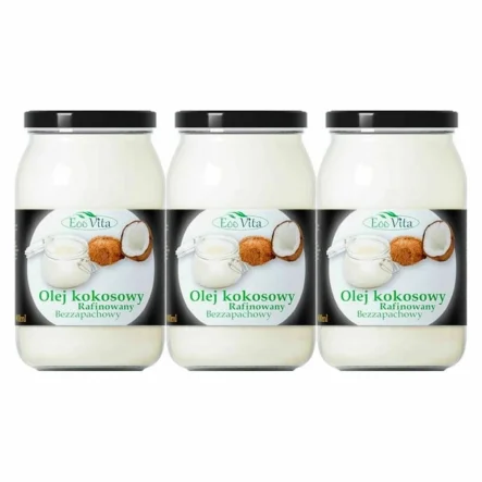 3 x Olej Kokosowy Rafinowany Bezzapachowy 900 ml - EOOVITA