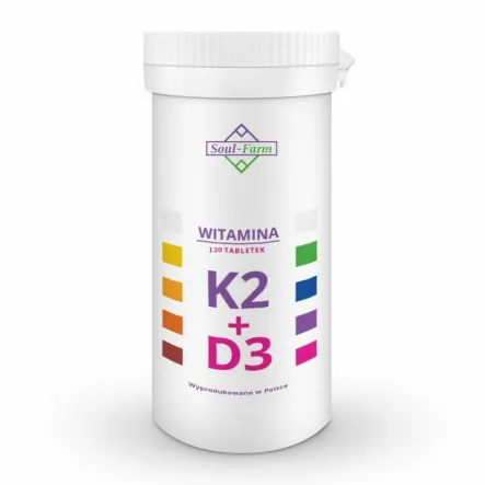 Witamina K2MK7 + D3 120 Tabletek Soul Farm - Wyprzedaż