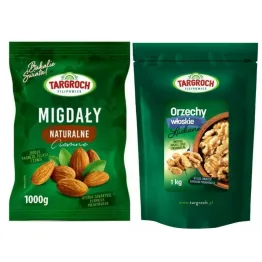 Zestaw Orzechy Włoskie Łuskane 1 kg Targroch + Migdały Naturalne Ciemne 1 kg  - Targroch
