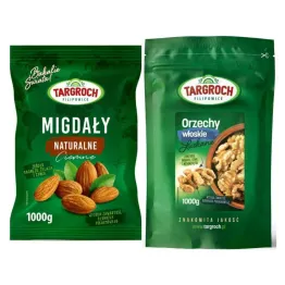 Zestaw Orzechy Włoskie Łuszczone 1 kg Targroch + Migdały Naturalne Ciemne 1 kg  - Targroch