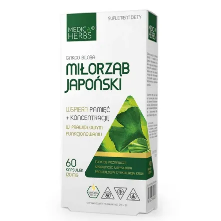 Miłorząb Japoński (Ginkgo Biloba) 60 Kapsułek - Medica Herbs