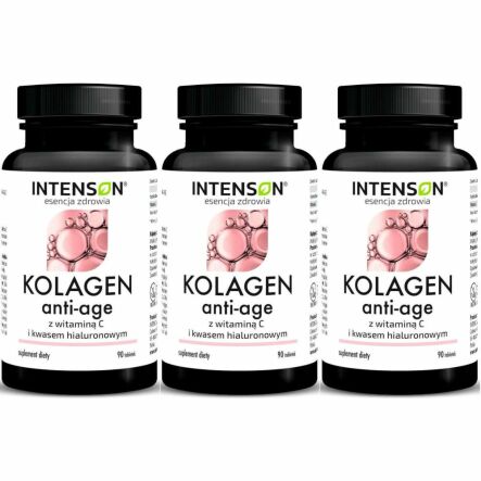 3 x Kolagen Anti-Age z Witaminą C i Kwasem Hialuronowym 90 Tabletek - Intenson