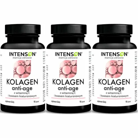 3 x Kolagen Anti-Age z Witaminą C i Kwasem Hialuronowym 90 Tabletek - Intenson