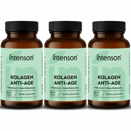 3 x Kolagen Anti-Age z Witaminą C i Kwasem Hialuronowym 90 Tabletek - Intenson