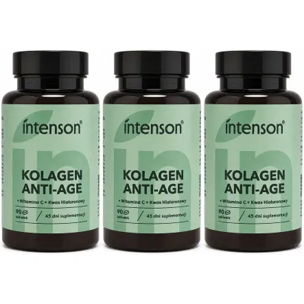 3 x Kolagen Anti-Age z Witaminą C i Kwasem Hialuronowym 90 Tabletek - Intenson