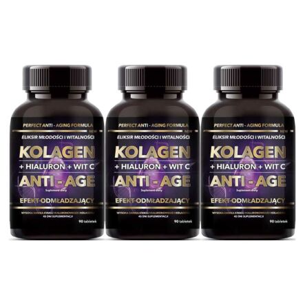 3 x Kolagen Tabletki + Hialuron + Witamina C Anti-Age 90 tab = 45 g Intenson