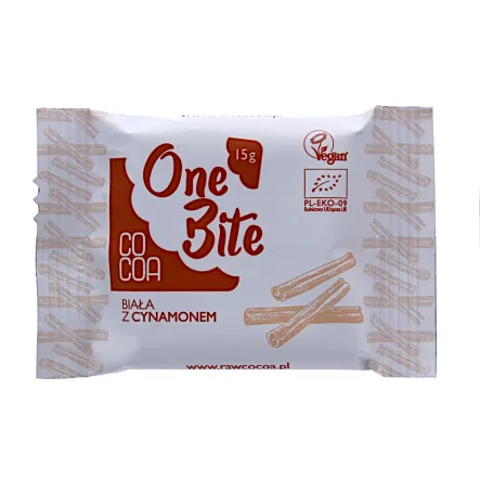 One Bite Tabliczka Biała z Cynamonem Bio 15 g Surovital - Przecena Krótka Data Minimalnej Trwałości