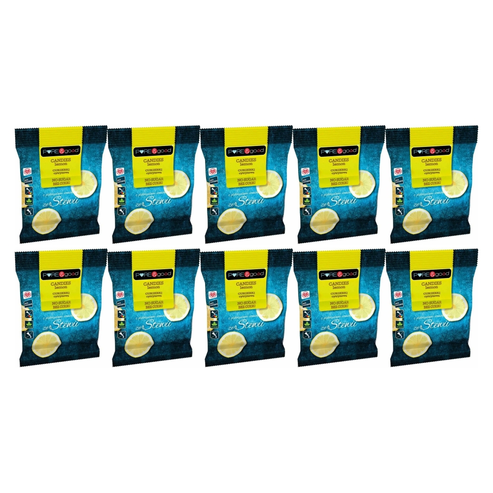 10 x Cukierki Cytrynowe ze Stewią Bez Cukru 50 g - Pure Good