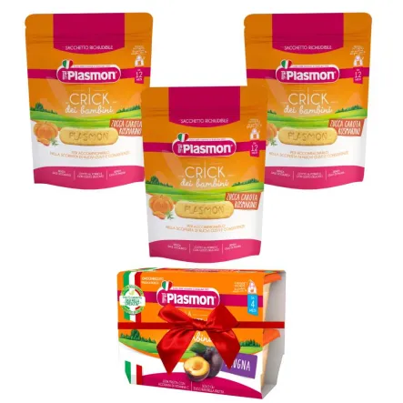 3 x Krakersy z Dynią, Marchwią i Rozmarynem 100 g - PLASMON + Deserek Śliwka 400 g (4 x 100 g) - PLASMON 