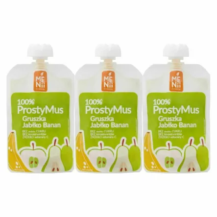 3 x Prosty Mus - Gruszka, Jabłko, Banan 100 g - Menii