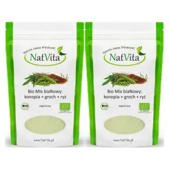 2 x Bio Białko Mix: Konopia + Groch + Ryż 300 g - Natvita -  Odżywka Białkowa z ryżu grochu i konopii