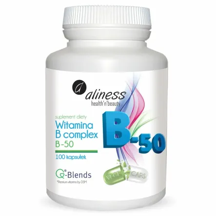 Witamina B Complex B-50 Kompleks B1 B2 B3 B6 B7 B12 100 Kapsułek Vege - Aliness