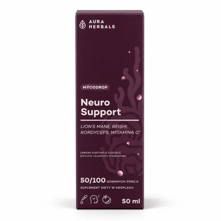 Mycodrop Neuro Support Lion’s Mane, Reishi, Kordyceps i Witamina C w Kroplach 50 ml - Aura Herbals