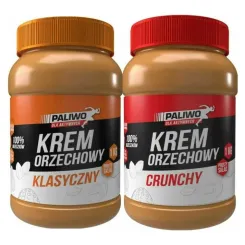 Krem Orzechowy Klasyczny 100% Bez Dodatku  Soli i Cukru 1 kg - Paliwo Dla Aktywnych + Krem Orzechowy Crunchy 100% Bez Dodatku Soli i Cukru 1 kg - Paliwo dla Aktywnych