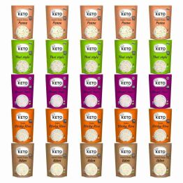 25 x Makaron Konjac KETO CHEF = 5 x Makaron Konjac Penne Bio 270 g (200 g) + 5 x Makaron Konjac Thai Style Bio 270 g (200 g) + 5 x Makaron Konjac Angel Hair Bio 270 g (200 g) + 5 x Makaron Konjac w Kształcie Ryżu (Sticky Rice) do Sushi 200 g + 5 x KETO Ma