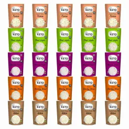 25 x Makaron Konjac KETO CHEF = 5 x Makaron Konjac Penne Bio 270 g (200 g) + 5 x Makaron Konjac Thai Style Bio 270 g (200 g) + 5 x Makaron Konjac Angel Hair Bio 270 g (200 g) + 5 x Makaron Konjac w Kształcie Ryżu (Sticky Rice) do Sushi 200 g + 5 x KETO Ma