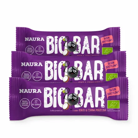3 x Baton Daktylowy Kokos i Czarna Porzeczka BIO 35 g - Naura