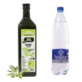 Zestaw Oliwa z Oliwek Tłoczona Na Zimno Extra Virgin 1 l - Big Nature + Woda Mineralna Gazowana 1 l - VYTAUTAS 