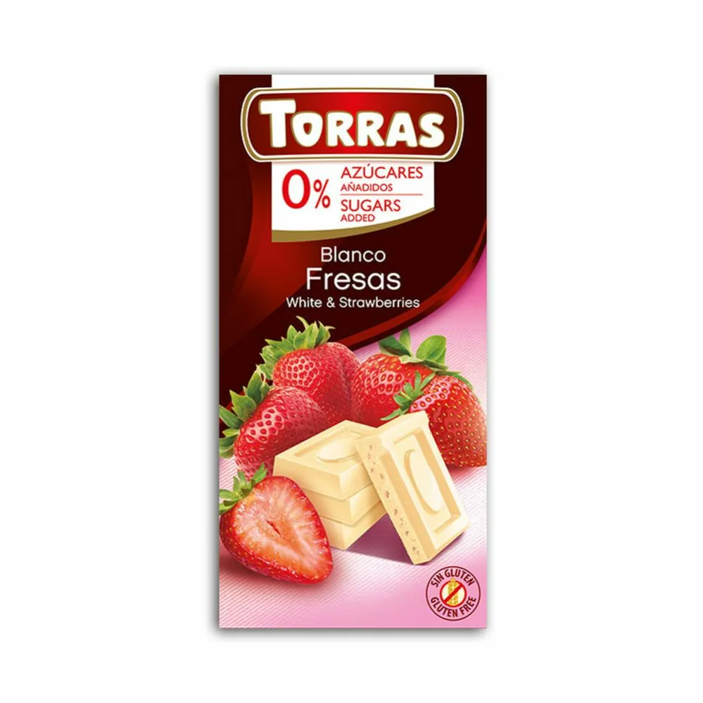 Czekolada Biała z Truskawkami Bez Dodatku Cukru 75 g - Torras