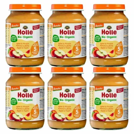 6 x Deser Dla Niemowląt Jabłko i Brzoskwinia Bio Demeter 190 g - Holle