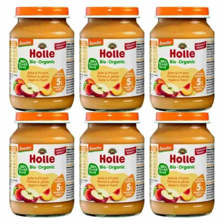 6 x Deser Dla Niemowląt Jabłko i Brzoskwinia Bio Demeter 190 g - Holle