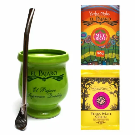 Zestaw Porongo Green + Bombilla 17,5cm + Yerba 2 x 50 g - 