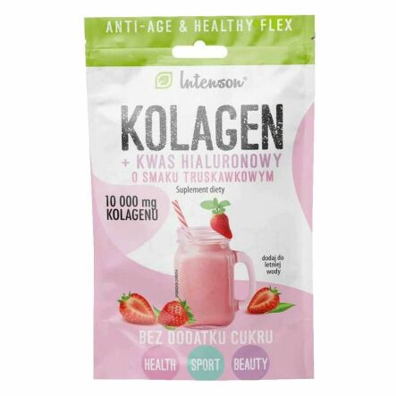 Kolagen o Smaku Truskawkowym+Kwas Hialuronowy +Witamina C 10,8 g - Intenson - Przecena Krótka Data Minimalnej Trwałości
