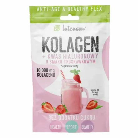 Kolagen o Smaku Truskawkowym+Kwas Hialuronowy +Witamina C 10,8 g - Intenson - Przecena Krótka Data Minimalnej Trwałości