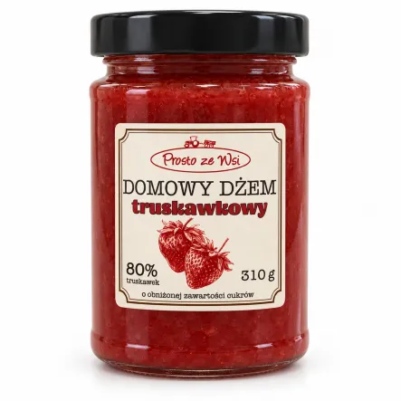 Dżem Truskawkowy o Obniżonej Zawartości Cukrów 80% Owoców 310 g - Prosto ze Wsi