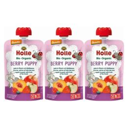 3 x Mus Owocowy Jagodowy Piesek Jabłko Brzoskwinia Owoce Leśne Bio 100 g - Holle