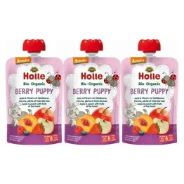 3 x Mus Owocowy Jagodowy Piesek Jabłko Brzoskwinia Owoce Leśne Bio 100 g - Holle