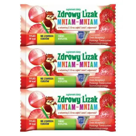 3 x Zdrowy Lizak Mniam-Mniam TRUSKAWKA Kulka 6 g - Starpharma
