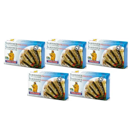 5 x Sardynki Pikantne w Oleju Słonecznikowym 120 g (88 g) - Vigilante