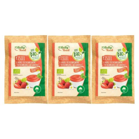 3 x Kisiel o Smaku Truskawkowym z Kawałkami Truskawek i Witaminą C BIO 38 g - Vitally Food