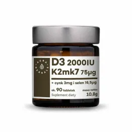 Witamina D3 K2MK7 2000 UI 75 ug +Cynk i selen 10,8 g 90 Tabletek Aura Herbals