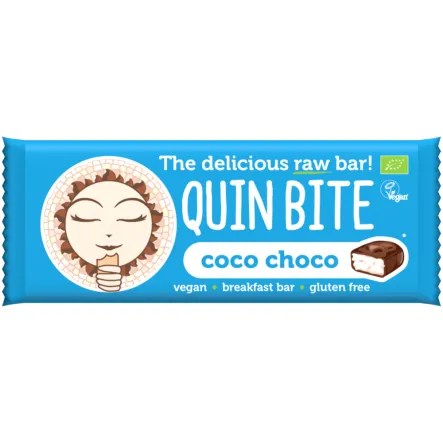 Baton RAW Kokos-Czekolada Bezglutenowy BIO 30 g QUIN BITE