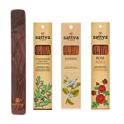 Zestaw Podstawka Pod Kadzidło 25 cm + Kadzidło Indyjskie - Jaśmin 15 Sztuk (30 g) + Kadzidło Indyjskie - Drzewo Sandałowe 15 Sztuk (30 g) + Kadzidło Indyjskie - Róża 15 Sztuk (30 g) Sattva