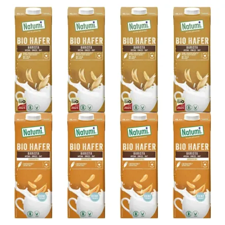 4 x Napój Owsiany z Soją Barista Bio 1 L  UHT + 4 x Napój Owsiany Barista Bez Dodatku Cukru Bio 1 L - Natumi