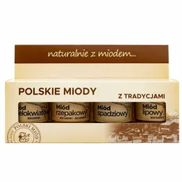 Zestaw Miodów z Polskich Pasiek (Rzepakowy, Wielokwiatowy, Spadziowy, Lipowy) 200 g (4 x 50 g) - Łysoń