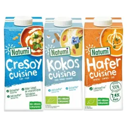 Zagęszczony Produkt Sojowy do Gotowania i Pieczenia Bezglutenowy Bio 200 ml + Zagęszczony Produkt Kokosowy Bezglutenowy Bio 200 ml + Zagęszczony Produkt Owsiany Bio 200 Ml - UHT  Natumi