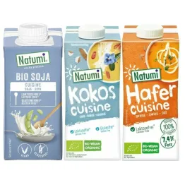 Zagęszczony Produkt Sojowy do Gotowania i Pieczenia Bezglutenowy Bio 200 ml + Zagęszczony Produkt Kokosowy Bezglutenowy Bio 200 ml + Zagęszczony Produkt Owsiany Bio 200 Ml - UHT  Natumi