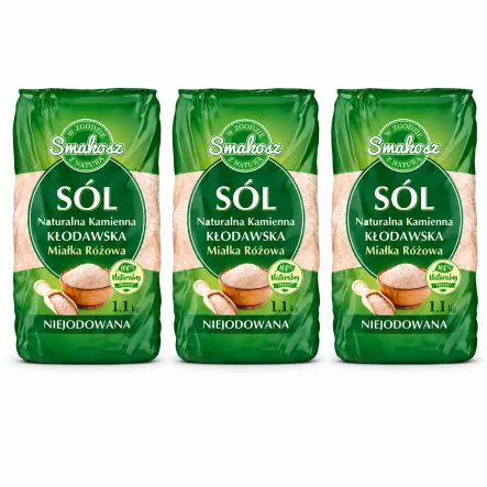 3,3 kg Sól Kłodawska Kamienna Naturalna Miałka Różowa Niejodowana 3x1,1 kg - Smakosz
