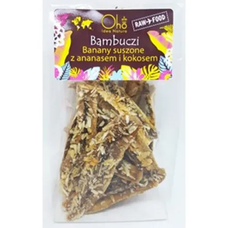 Bambuczi Banany Suszone z Ananasem i Kokosem Raw Bio 50 g Oho