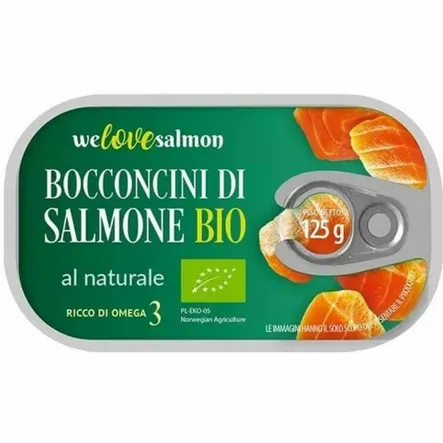 Kawałki Łososia w Zalewie Naturalnej Bio 125 g - We Love Salmon (data: 30.03.2025)