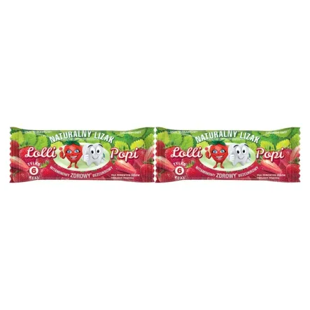 2 x Lizak Naturalny bez Dodatku Cukru Truskawka 6 g -  Lolli Popi