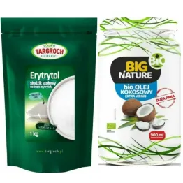 Erytrol (Erytrytol) 1 kg - Targroch + Olej Kokosowy Extra Virgin Nierafinowany Zimnotłoczony Bio 900 ml - Big Nature