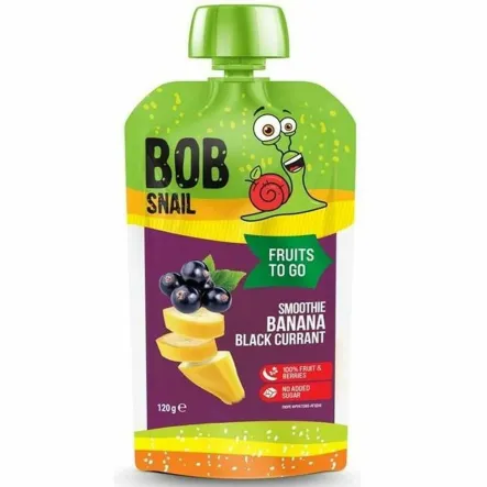 Mus Banan i Czarna Porzeczka Bez Dodatku Cukru 120 g - Bob Snail