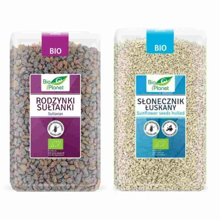 Zestaw Rodzynki Sułtanki Bio 1 Kg - Bio Planet + Słonecznik Łuskany Bezglutenowy Bio 1 kg Bio Planet